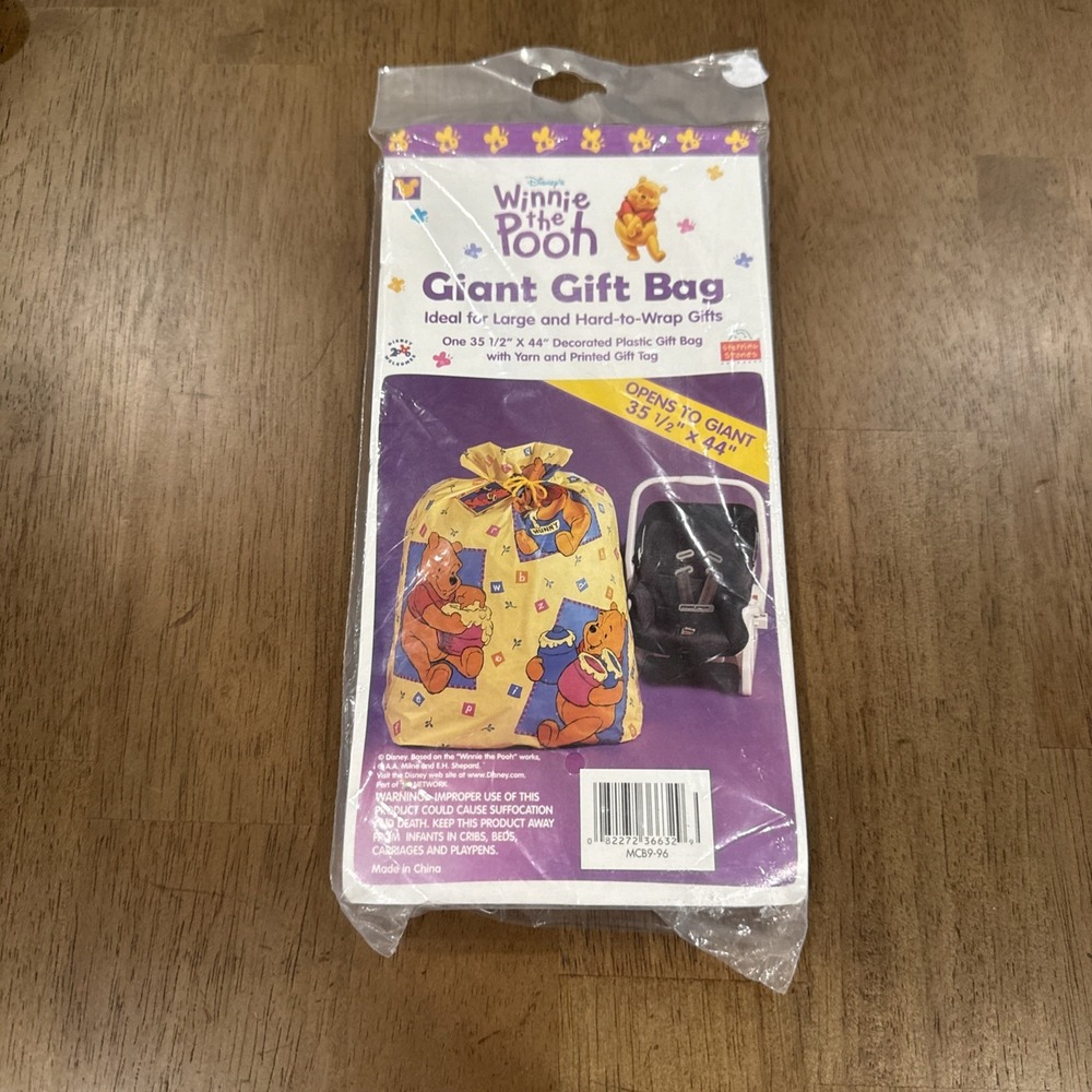 New Vintage Disney 2000 Winnie The Pooh Giant 35.5"x44" Plastic Gift Bag
